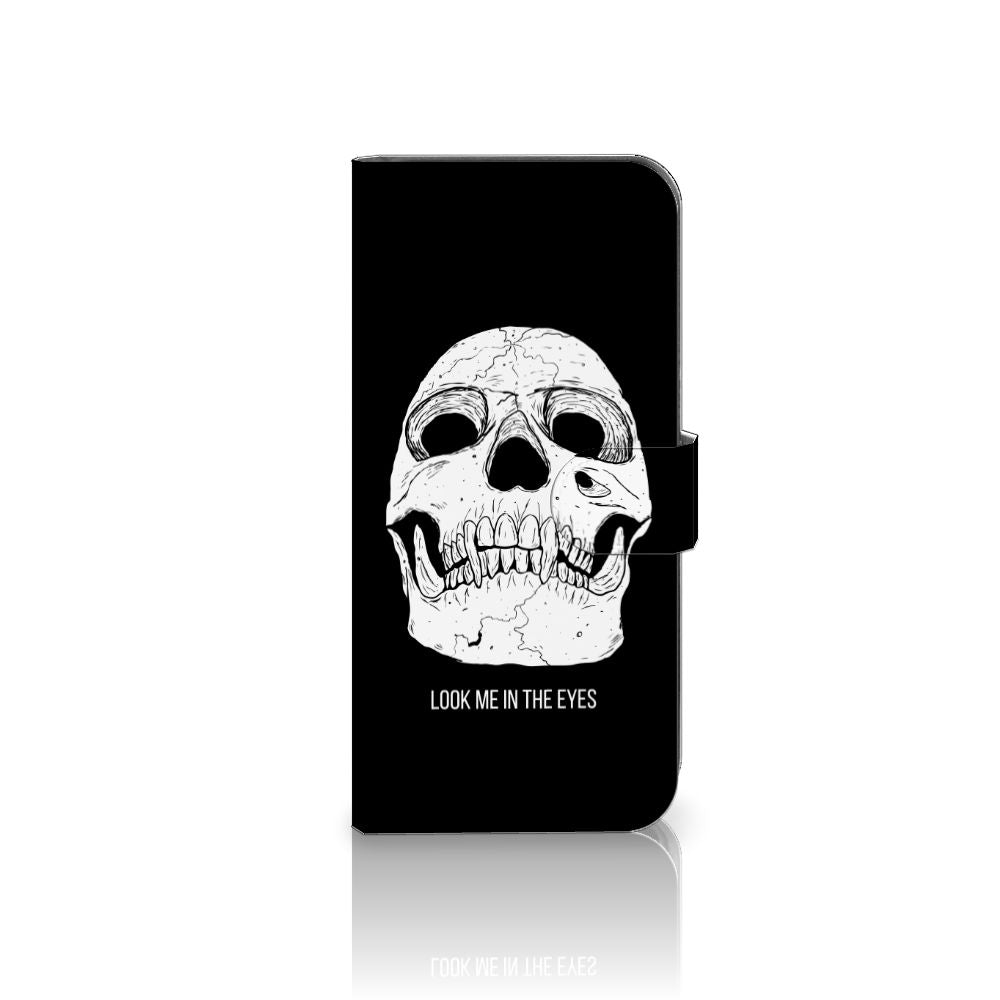 Telefoonhoesje met Naam Sony Xperia 10 V Skull Eyes met opvallend skull design en text 'LOOK ME IN THE EYES'.