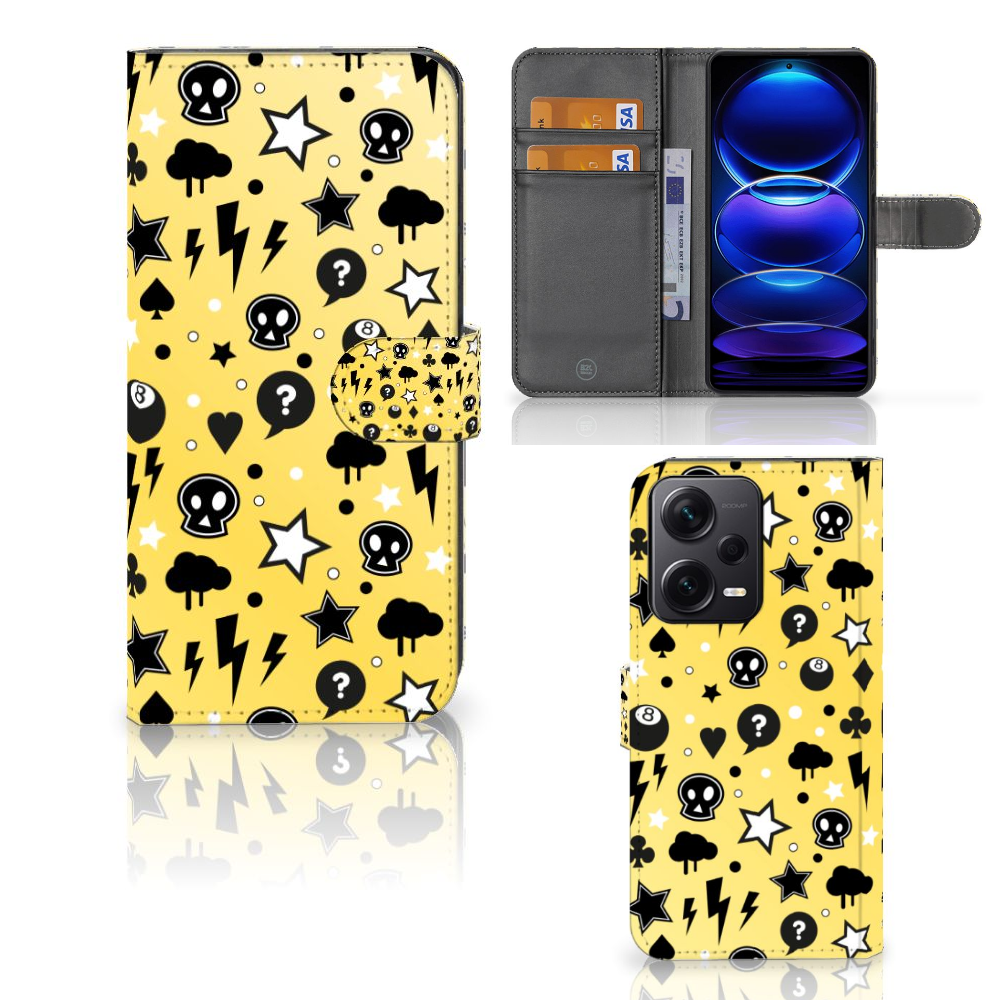 Telefoonhoesje met Naam Xiaomi Poco X5 Pro | Note 12 Pro 5G Punk Geel met trendy design en vakjes voor pasjes 💳.