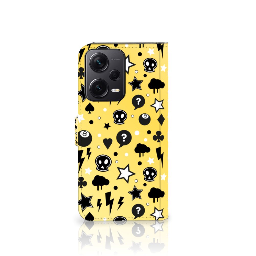Telefoonhoesje met Naam Xiaomi Poco X5 Pro | Note 12 Pro 5G Punk Geel met zwart-witte symbolen en kleurrijk design.