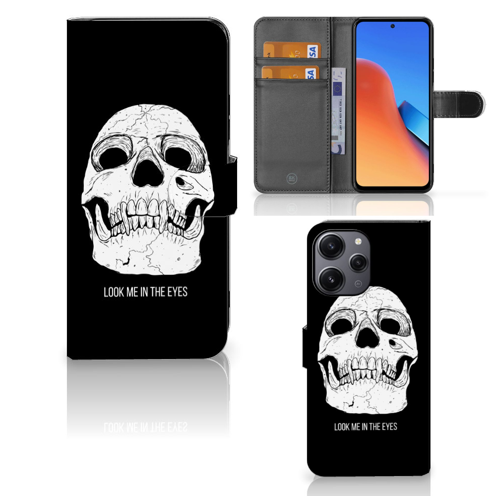 Xiaomi Redmi 12 Telefoonhoesje met Naam Skull Eyes voorkant zijkant binnenkant