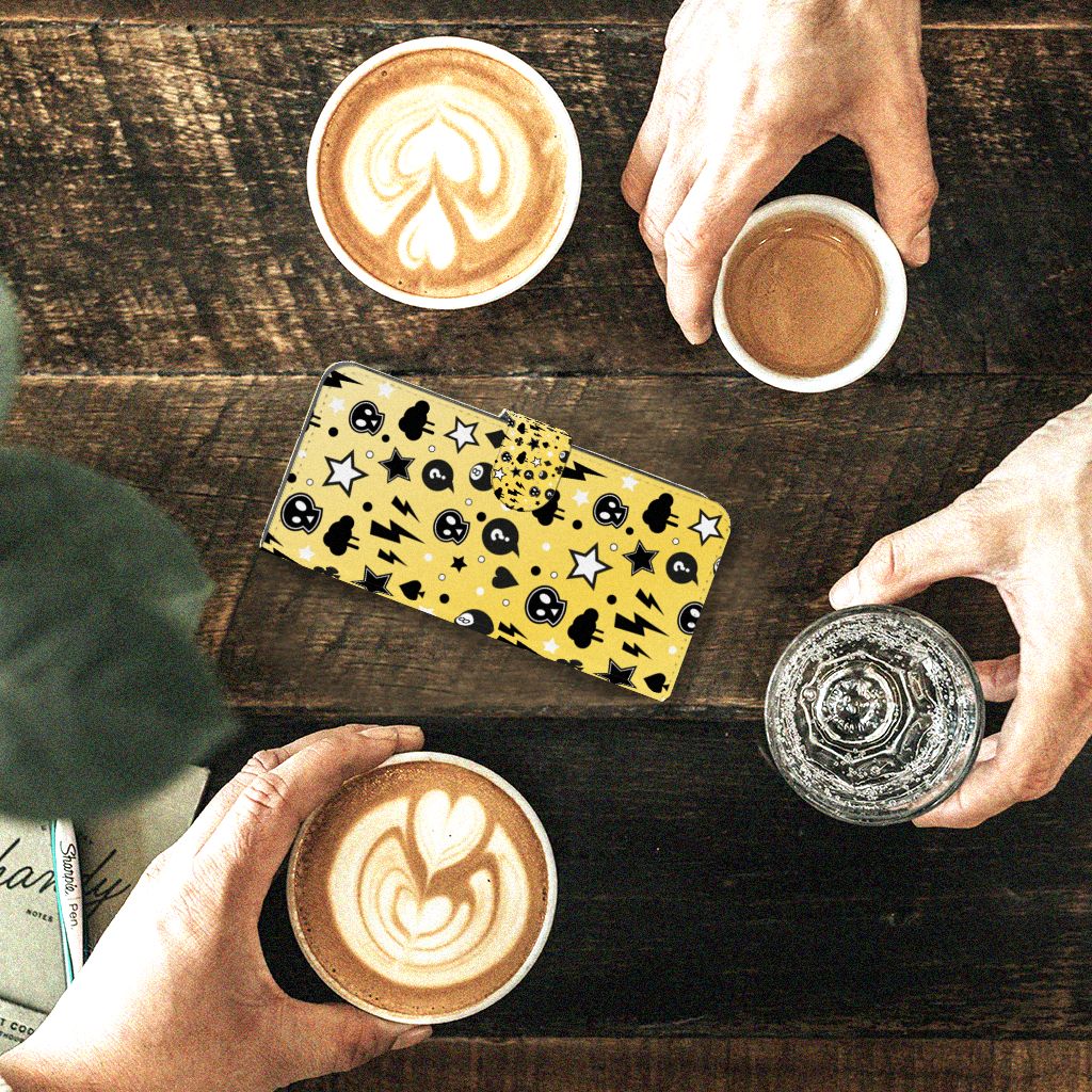 Telefoonhoesje met Naam Xiaomi Redmi Note 12S Punk Geel tussen kaffekopjes, trendy design, perfect cadeau ☕🎁.