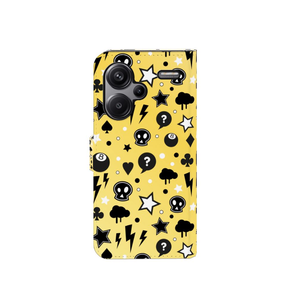 Telefoonhoesje met Naam Xiaomi Redmi Note 13 Pro Plus Punk Geel met uniek design van sterren en skulls.
