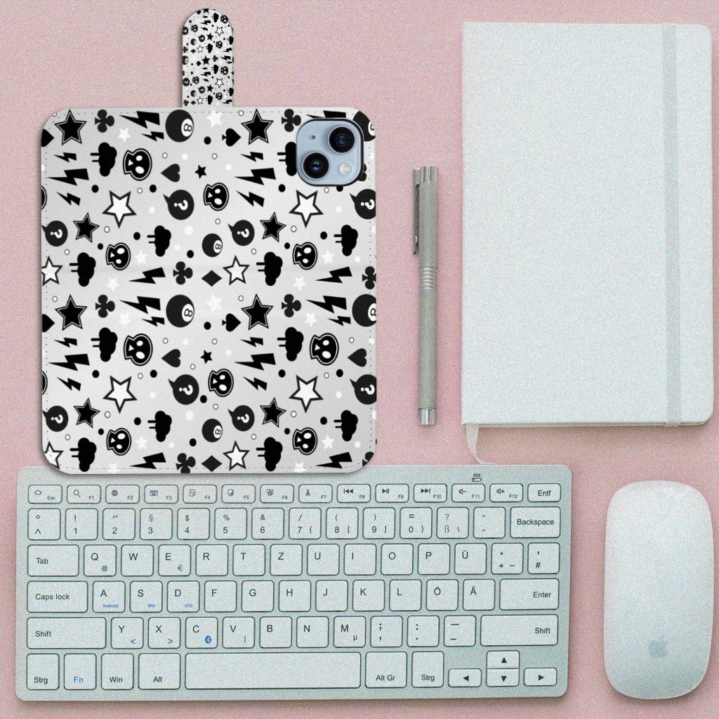 Apple iPhone 15 Plus Telefoonhoesje met Naam Silver Punk design bovenaanzicht