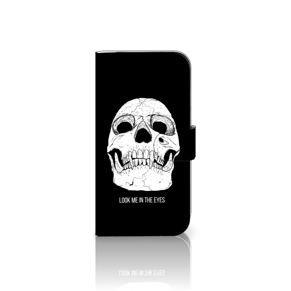 Telefoonhoesje met Naam iPhone 16 Pro Skull Eyes skull design vooraanzicht