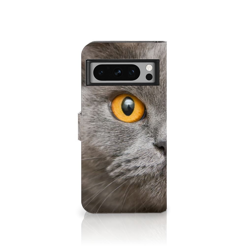 Telefoonhoesje met Pasjes Google Pixel 8 Pro Britse Korthaar met indrukwekkende kat oog afbeelding