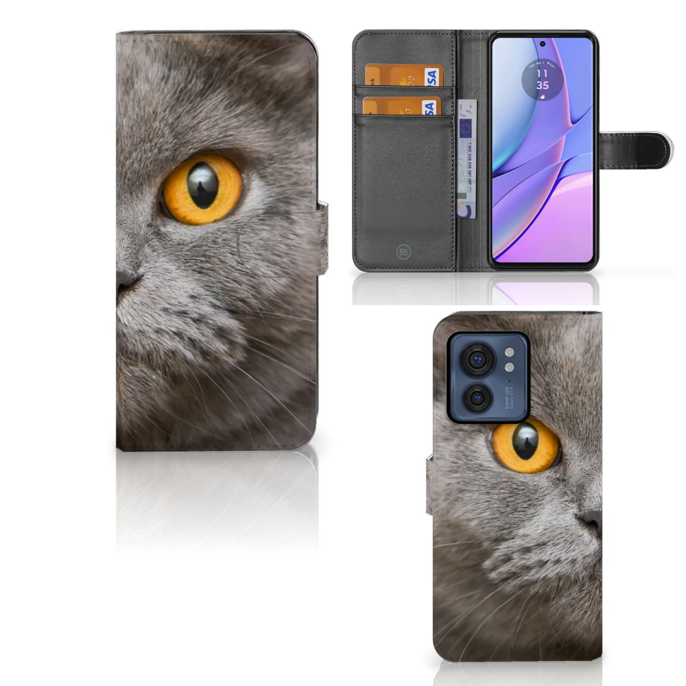 Telefoonhoesje met Pasjes Motorola Edge 40 Britse Korthaar met afbeelding van een Britse korthaar kat.