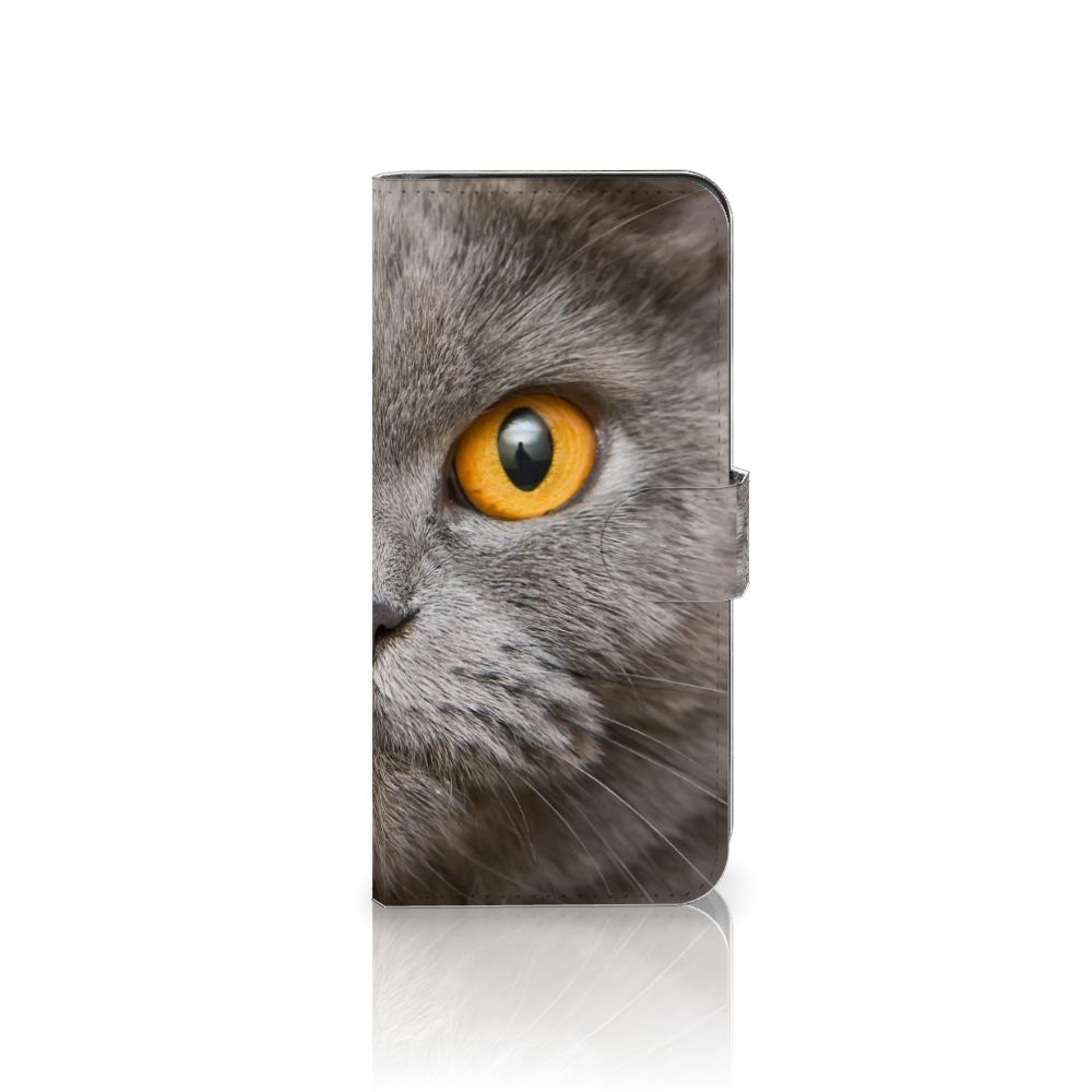 Telefoonhoesje met Pasjes Motorola Moto G24 | G04 | G24 Power Britse Korthaar kattenoog design voorkant