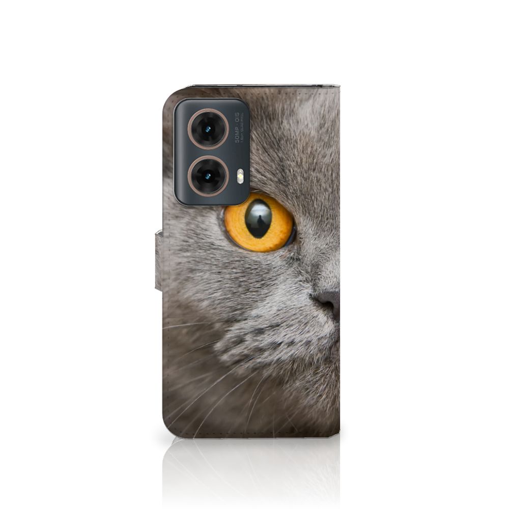 Telefoonhoesje met Pasjes Motorola Moto G85 Britse Korthaar designfoto vooraanzicht