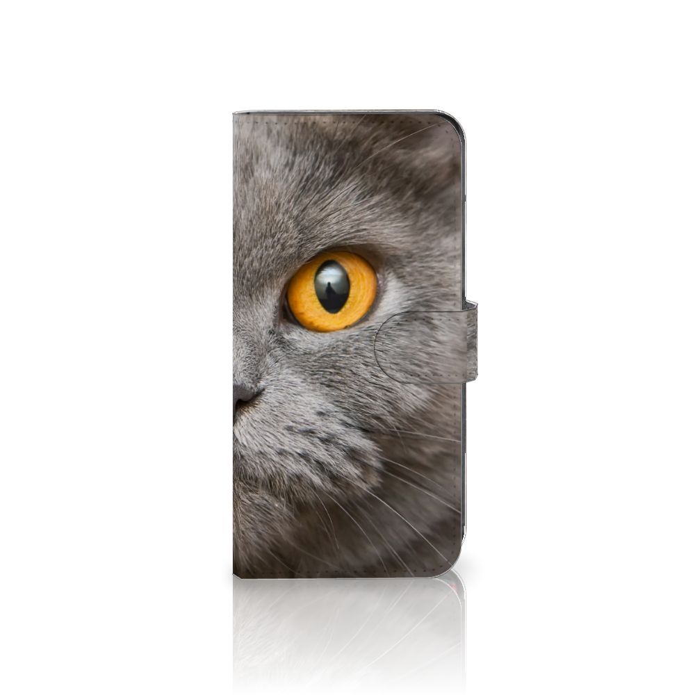 Telefoonhoesje met Pasjes Motorola Moto G85 Britse Korthaar kattenoog design vooraan
