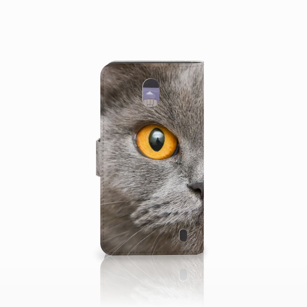Telefoonhoesje met Pasjes Nokia 2 Britse Korthaar katten gezicht zijaanzicht