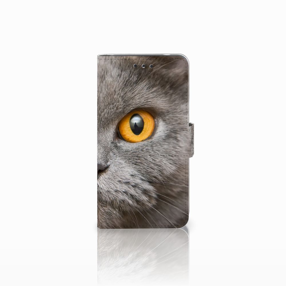Telefoonhoesje met Pasjes Nokia 2 Britse Korthaar kat gezicht geel oog