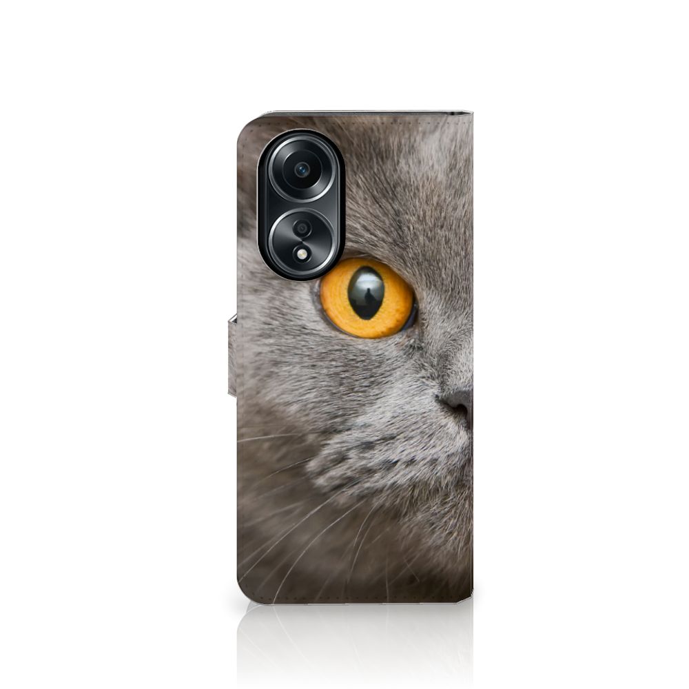 Telefoonhoesje met Pasjes OPPO A58 4G Britse Korthaar kat close-up
