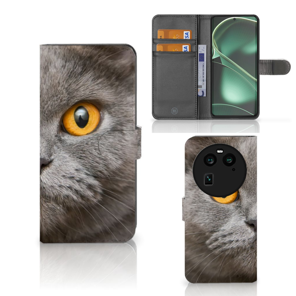 Telefoonhoesje met Pasjes OPPO Find X6 Britse Korthaar met afbeelding van een Britse korthaar kat.