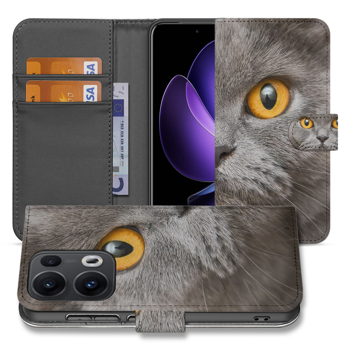 OPPO Reno 13 Pro Telefoonhoesje met Pasjes Britse Korthaar design voorkant