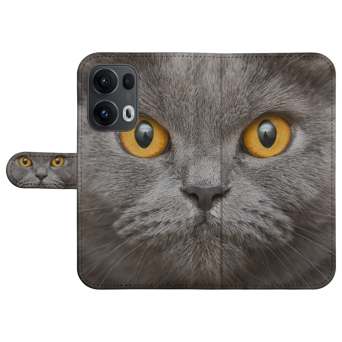 Telefoonhoesje met Pasjes OPPO Reno 13 Pro Britse Korthaar katten gezicht voorkant