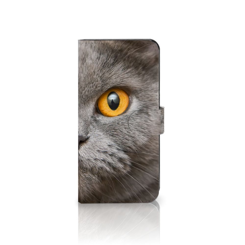 Telefoonhoesje met Pasjes OPPO Reno8 T 5G Britse Korthaar met afbeelding van een kattengesicht.