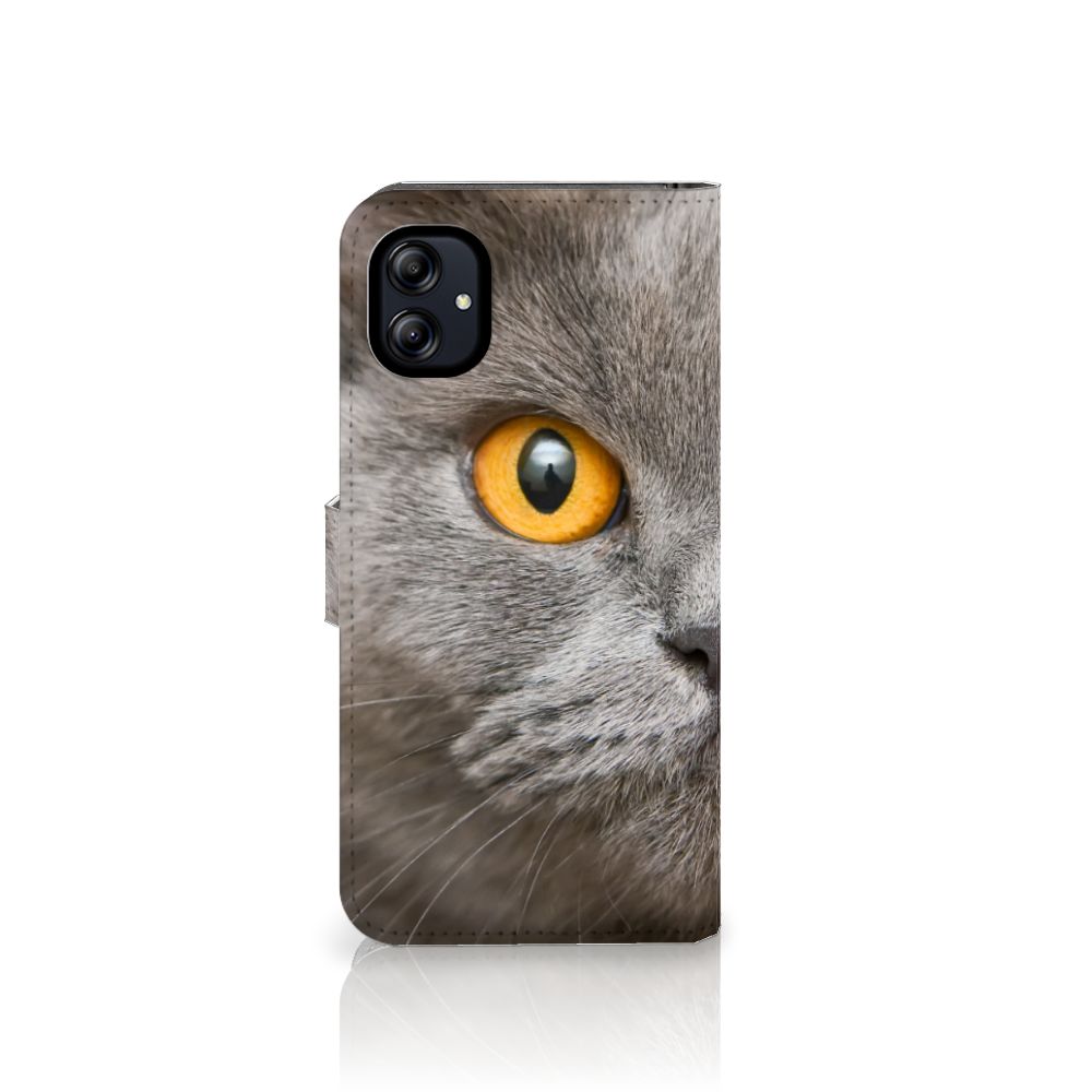 Telefoonhoesje met Pasjes Samsung Galaxy A04e Britse Korthaar, grijze kat met gele ogen.