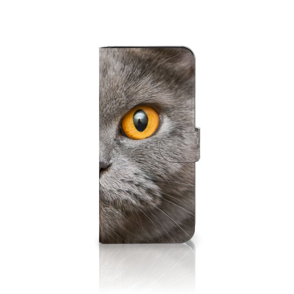 Telefoonhoesje met Pasjes Samsung Galaxy A36 Britse Korthaar kattenoog ontwerp zijaanzicht