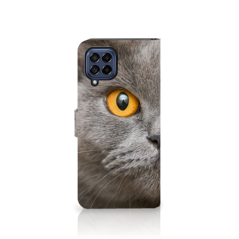 Telefoonhoesje met Pasjes Samsung Galaxy M53 Britse Korthaar met close-up van kat met gele ogen