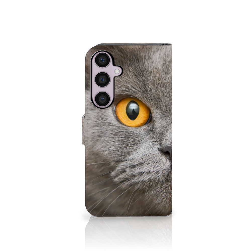 Telefoonhoesje met Pasjes Samsung Galaxy S24 Plus Britse Korthaar met close-up van kattenoog