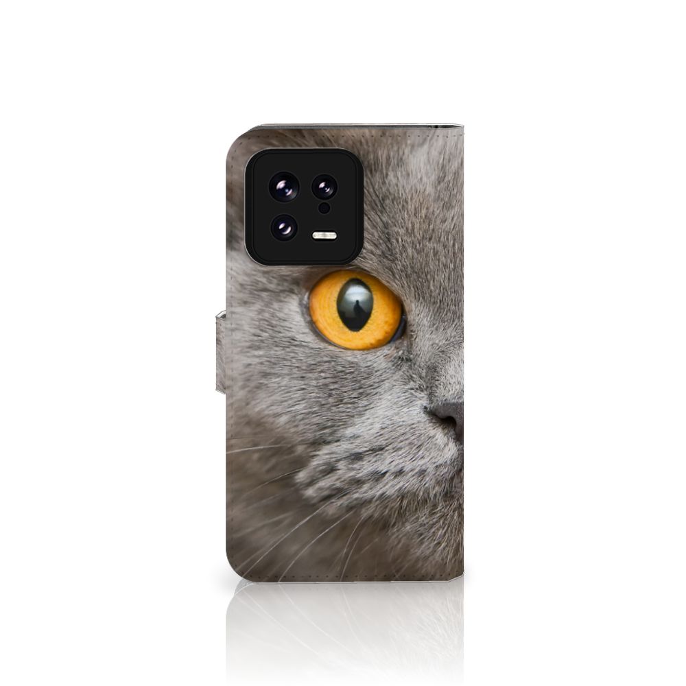 Telefoonhoesje met Pasjes Xiaomi 13 Britse Korthaar met kattenafbeelding en opvallende gele ogen.