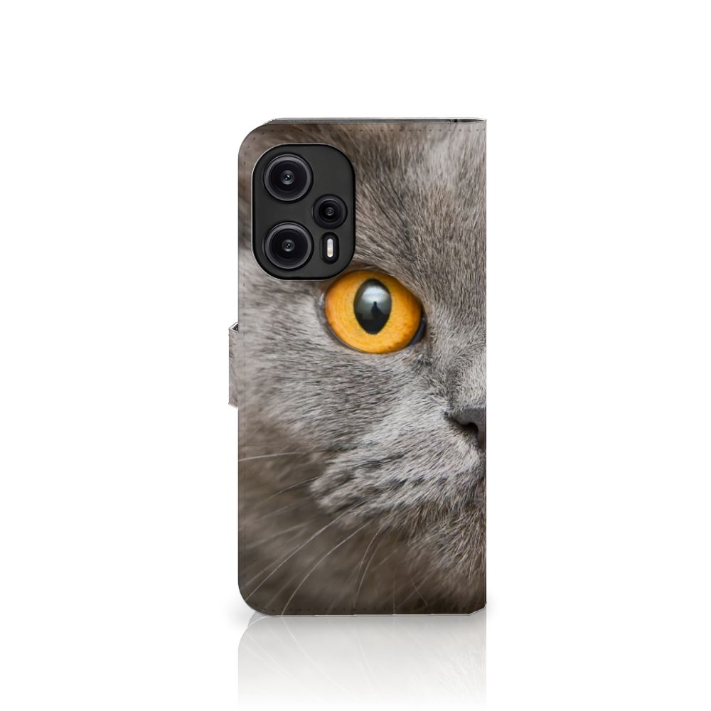 Telefoonhoesje met Pasjes Xiaomi Poco F5 Britse Korthaar met afbeelding van Britse korthaar kat.