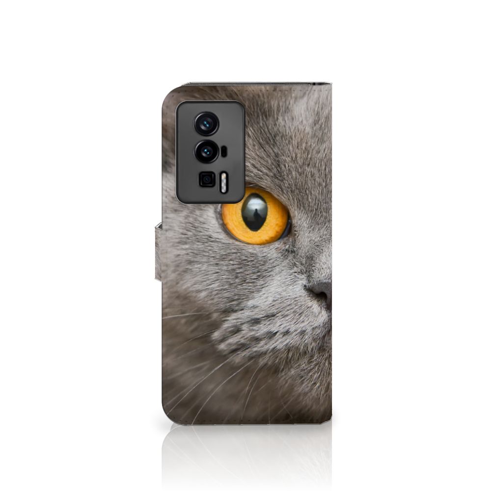 Telefoonhoesje met Pasjes Xiaomi Poco F5 Pro Britse Korthaar met afbeelding van kat