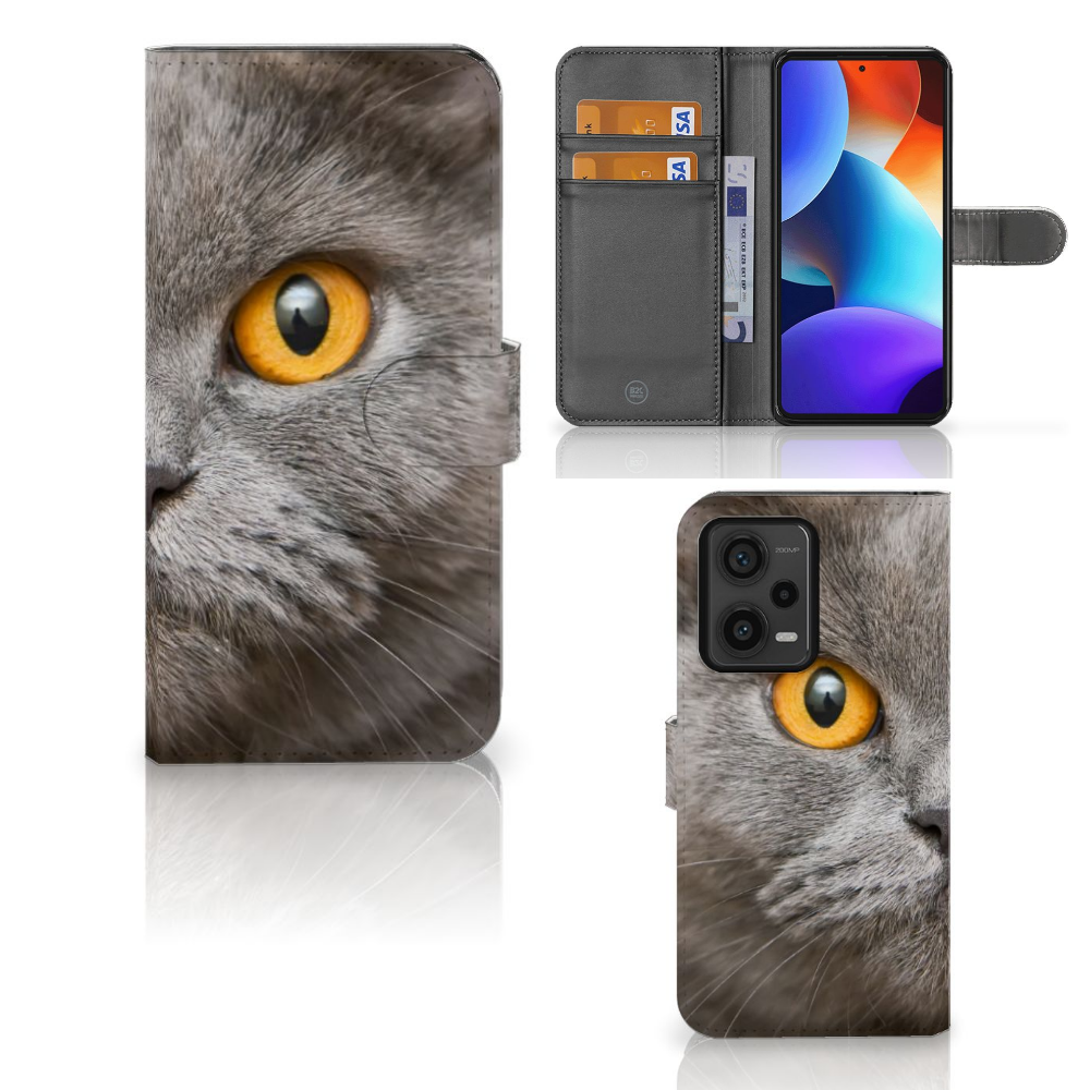 Telefoonhoesje met Pasjes Xiaomi Redmi Note 12 Pro Plus Britse Korthaar met indrukwekkende katten afbeelding.