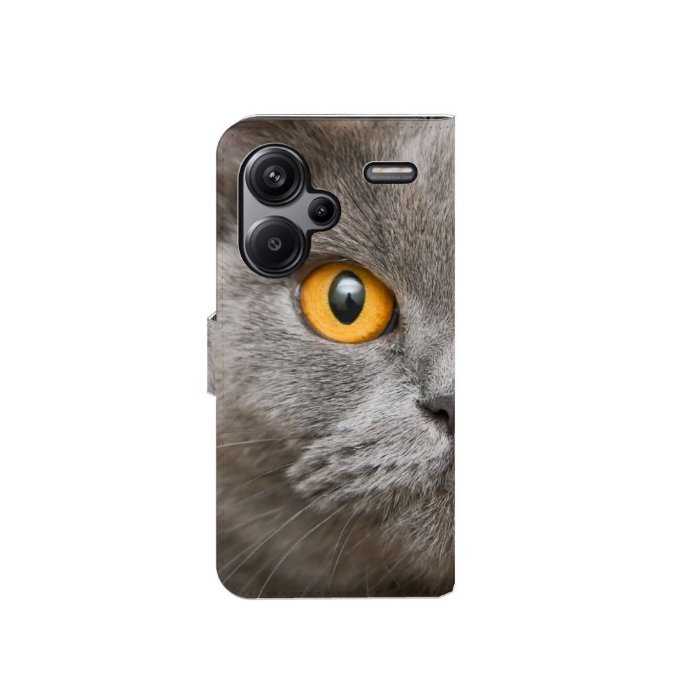 Telefoonhoesje met Pasjes Xiaomi Redmi Note 13 Pro Plus Britse Korthaar met grijze kat en gele ogen