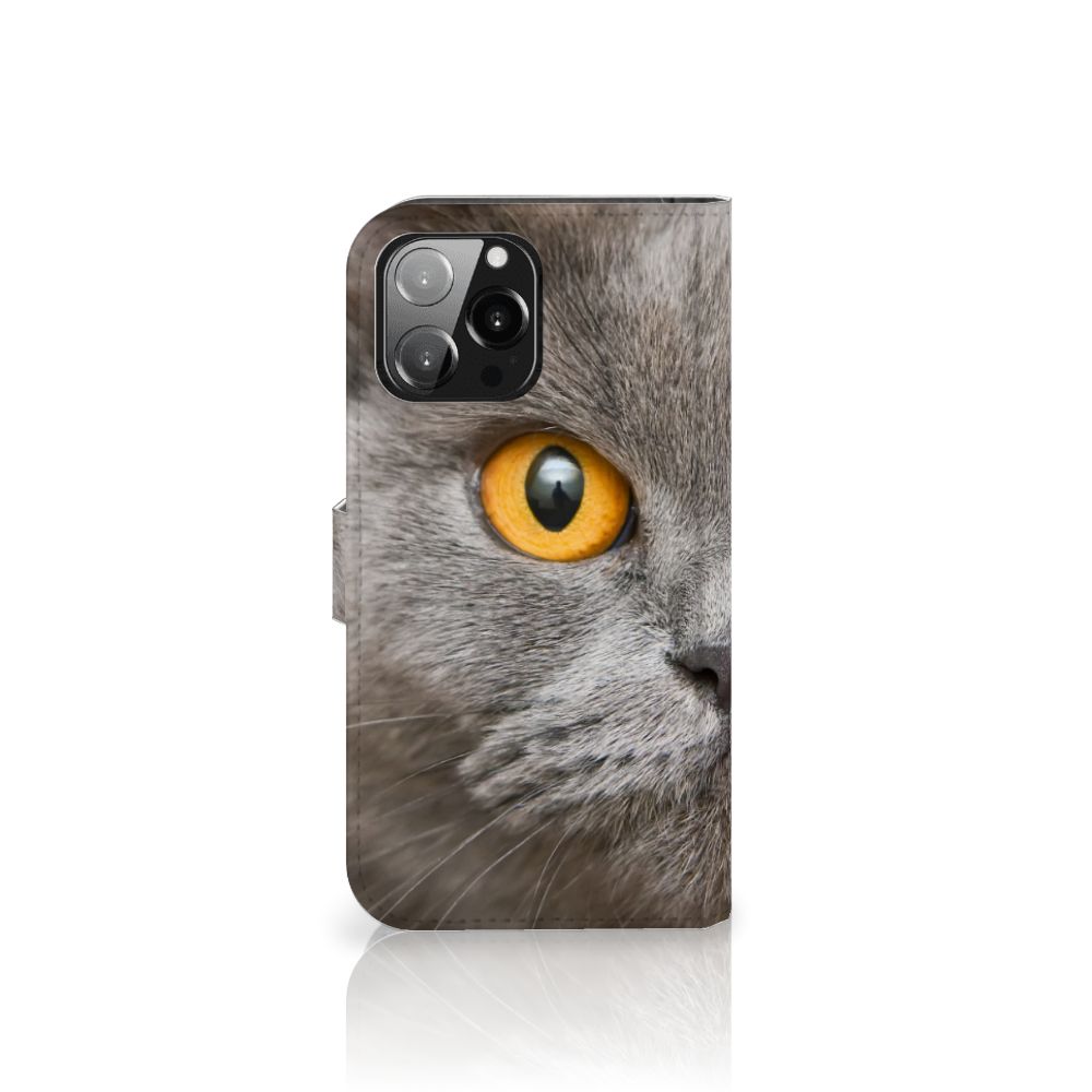 Telefoonhoesje met Pasjes iPhone 13 Pro Max Britse Korthaar katten gezicht detail