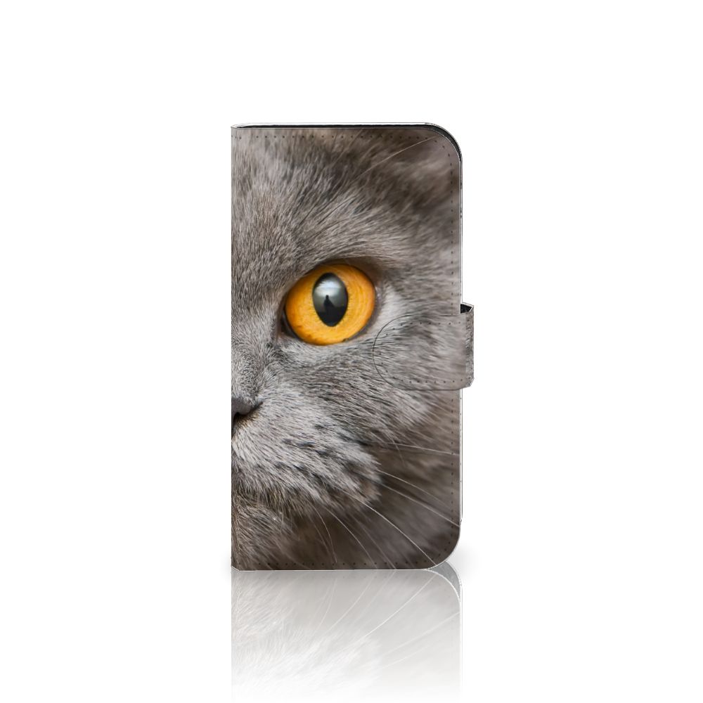 Telefoonhoesje met Pasjes iPhone 15 Pro Britse Korthaar met indrukwekkende kat oog afbeelding