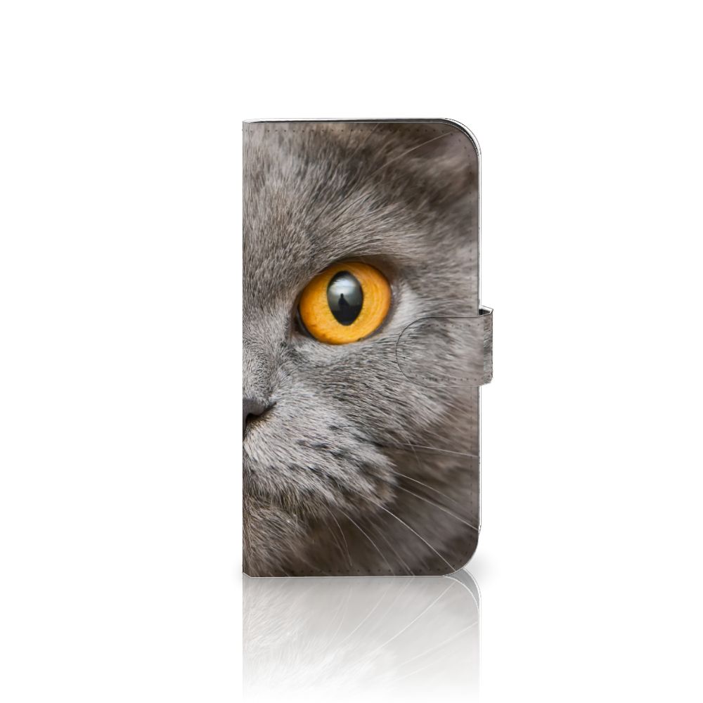 Telefoonhoesje met Pasjes iPhone 15 Pro Max Britse Korthaar met indrukwekkende kat oog afbeelding.