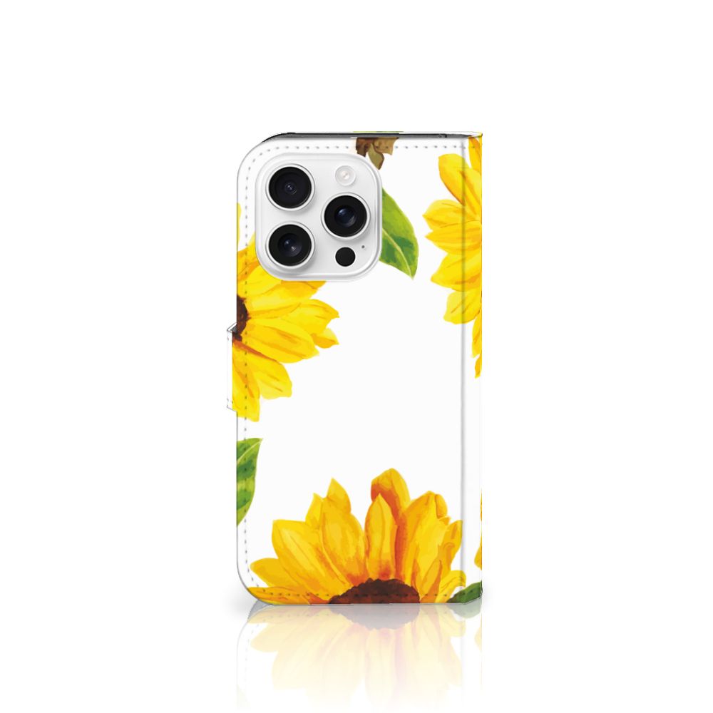 iPhone 16 Pro Telefoonhoesje met Pasjes zonnebloem design voorkant