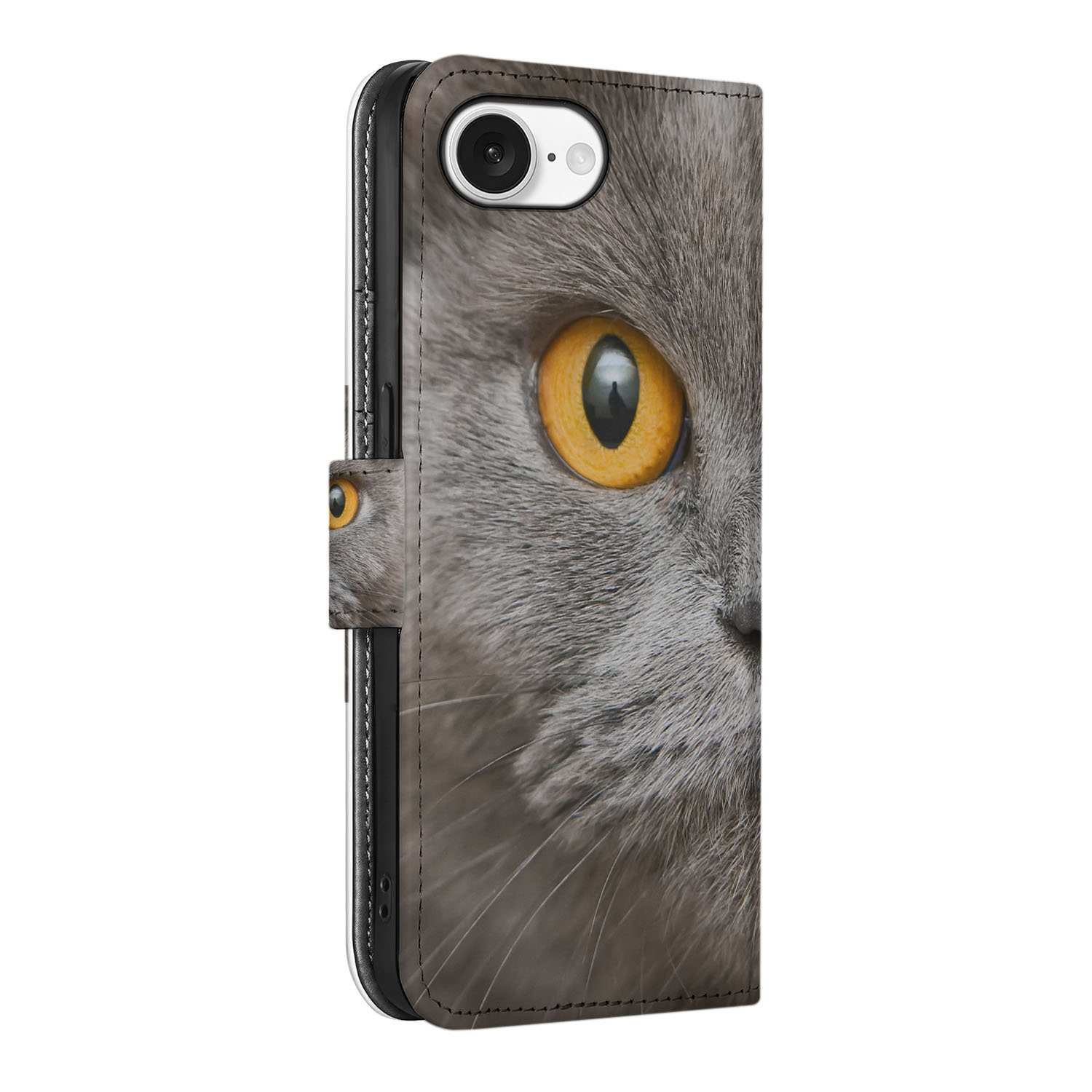 Telefoonhoesje met Pasjes iPhone 16e Britse Korthaar kat profiel