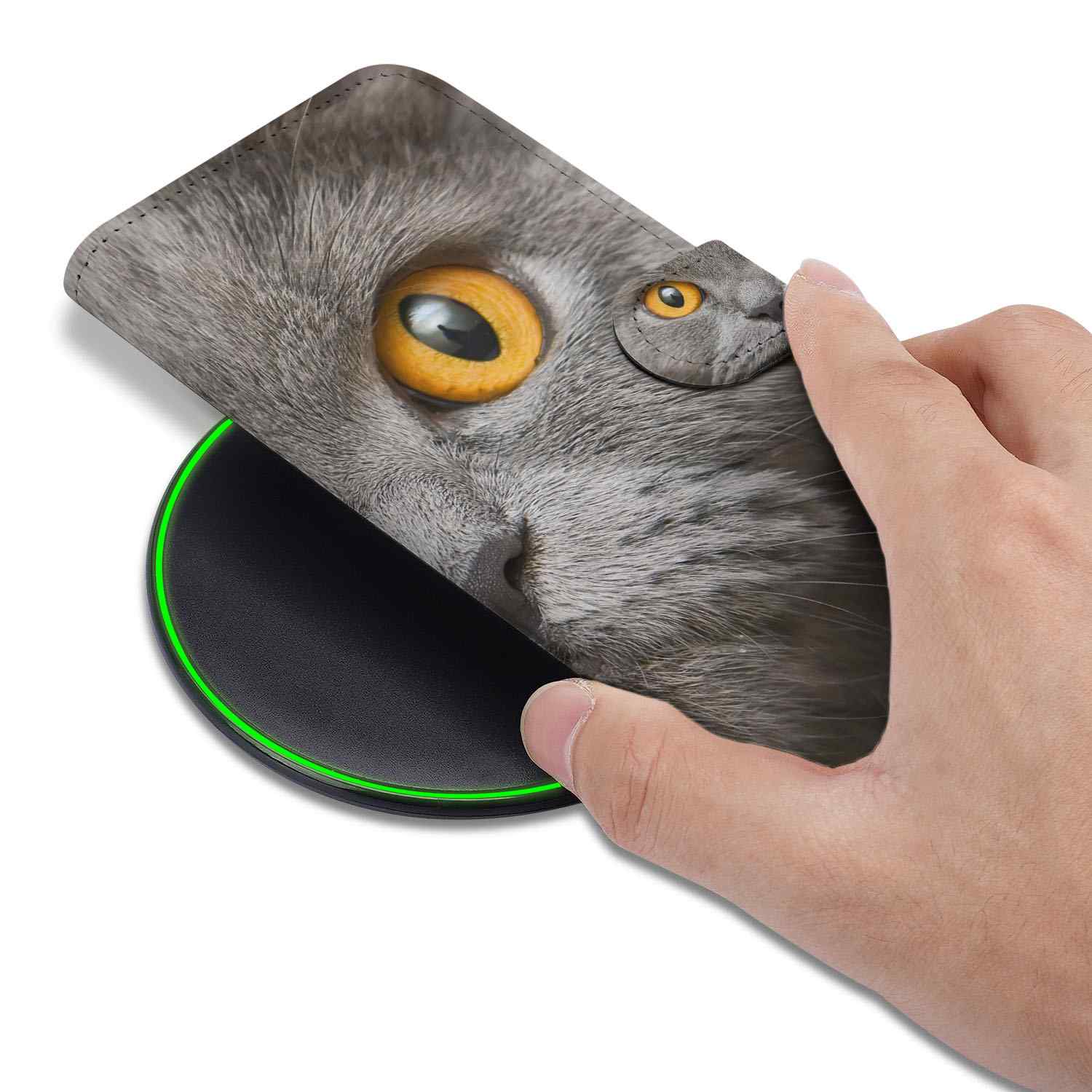 Telefoonhoesje met Pasjes iPhone 16e Britse Korthaar grijs kat aanzicht