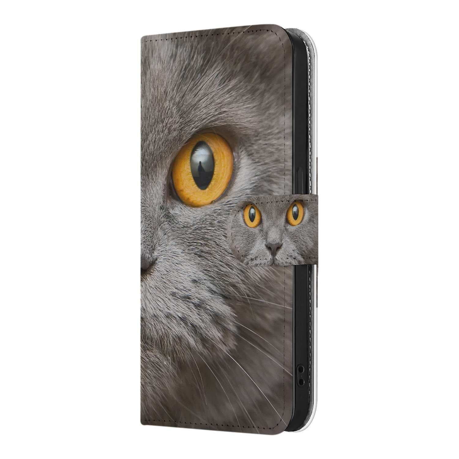 Telefoonhoesje met Pasjes iPhone 16e Britse Korthaar kat design voorkant