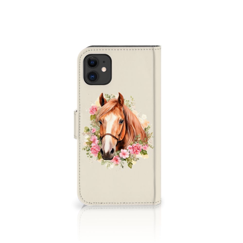 Telefoonhoesje met Pasjes voor Apple iPhone 11 Paard met bloemendesign