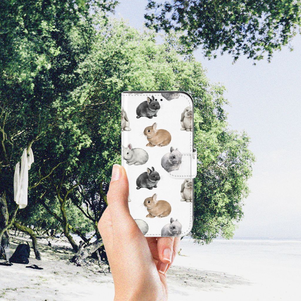 Telefoonhoesje met Pasjes voor Apple iPhone 11 Pro Konijntjes met schattige konijnen op een witte achtergrond.
