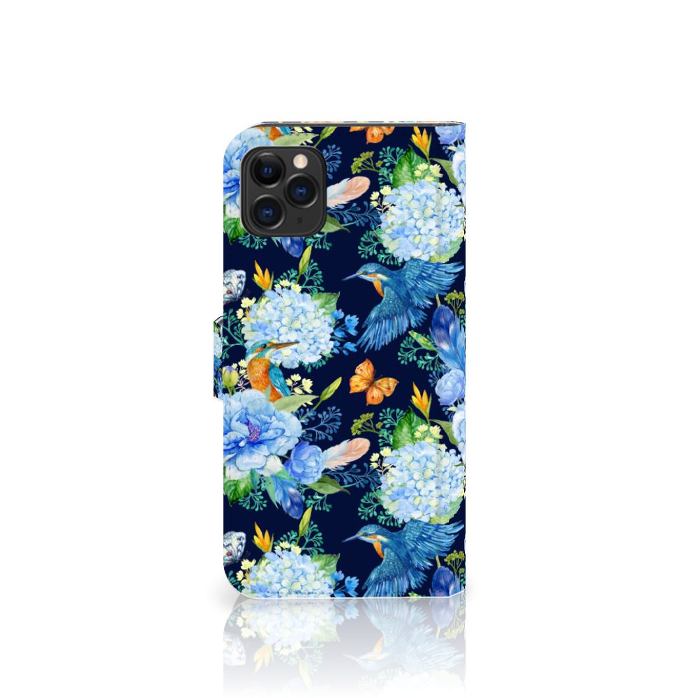 Telefoonhoesje met Pasjes voor Apple iPhone 11 Pro Max IJsvogel - kleurrijk design met bloemen en ijsvogels 🌼🐦