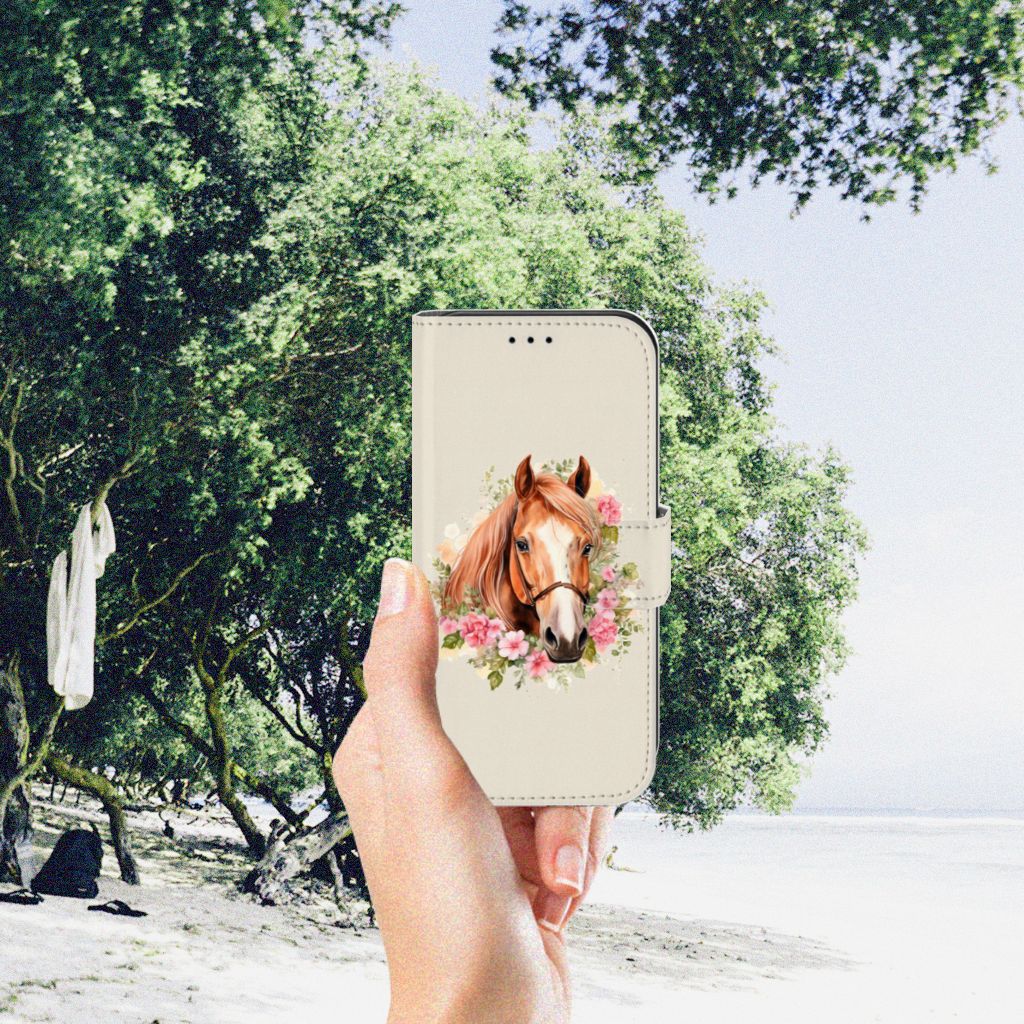 Telefoonhoesje met Pasjes voor Apple iPhone 11 Pro Paard met bloemen design 🌸