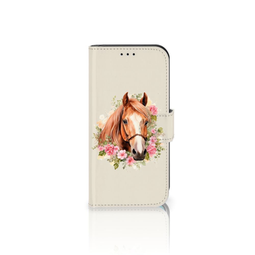 Telefoonhoesje met Pasjes voor Apple iPhone 11 Pro Paard met paardenafbeelding en bloemen.