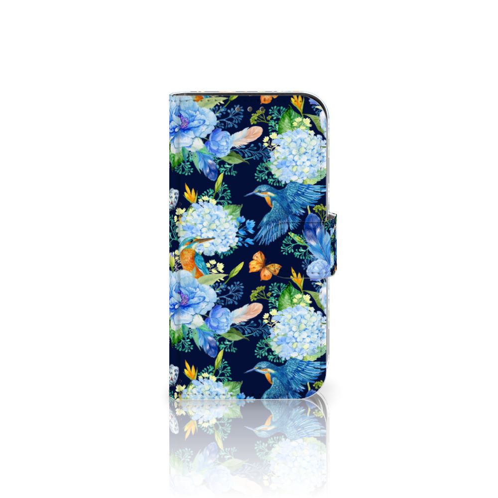 Telefoonhoesje met Pasjes voor Apple iPhone 12 Mini IJsvogel met bloemen en ijsvogel design 🌼🐦.