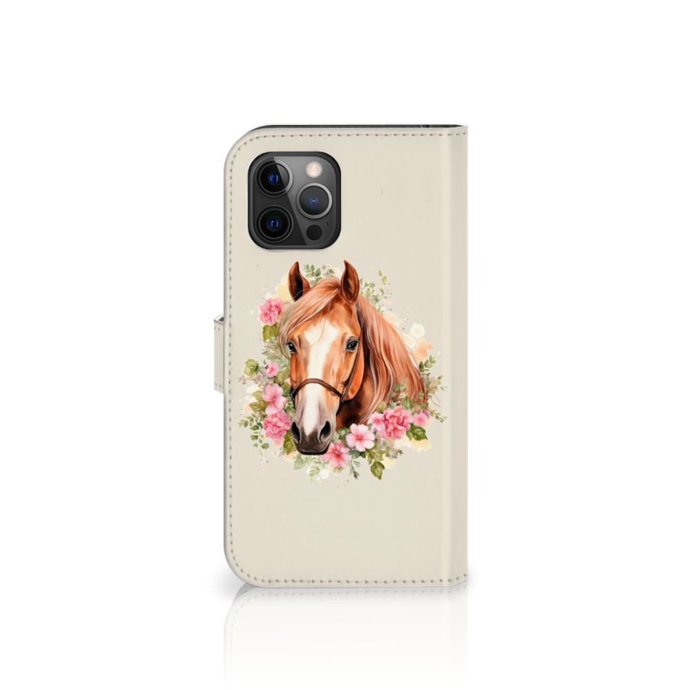 Telefoonhoesje met Pasjes voor Apple iPhone 12 Pro Max Paard met bloemen en een paard 🐴.