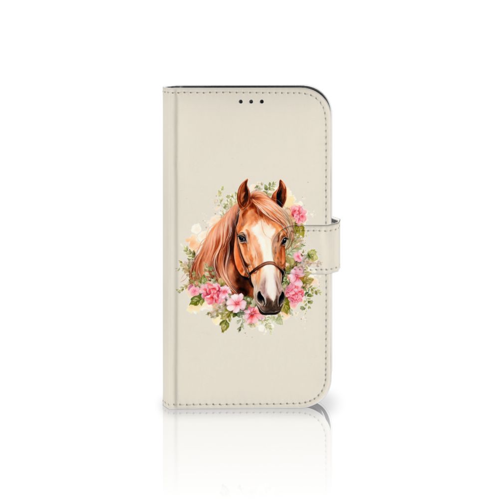 Telefoonhoesje met Pasjes voor Apple iPhone 12 Pro Max Paard met bloemen