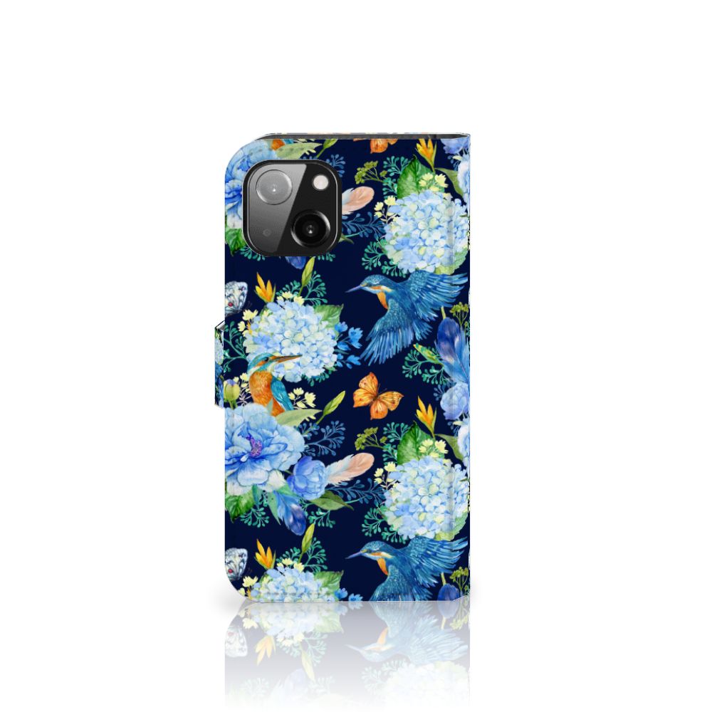 Telefoonhoesje met Pasjes voor Apple iPhone 13 IJsvogel met bloemen en vlinders 🌸