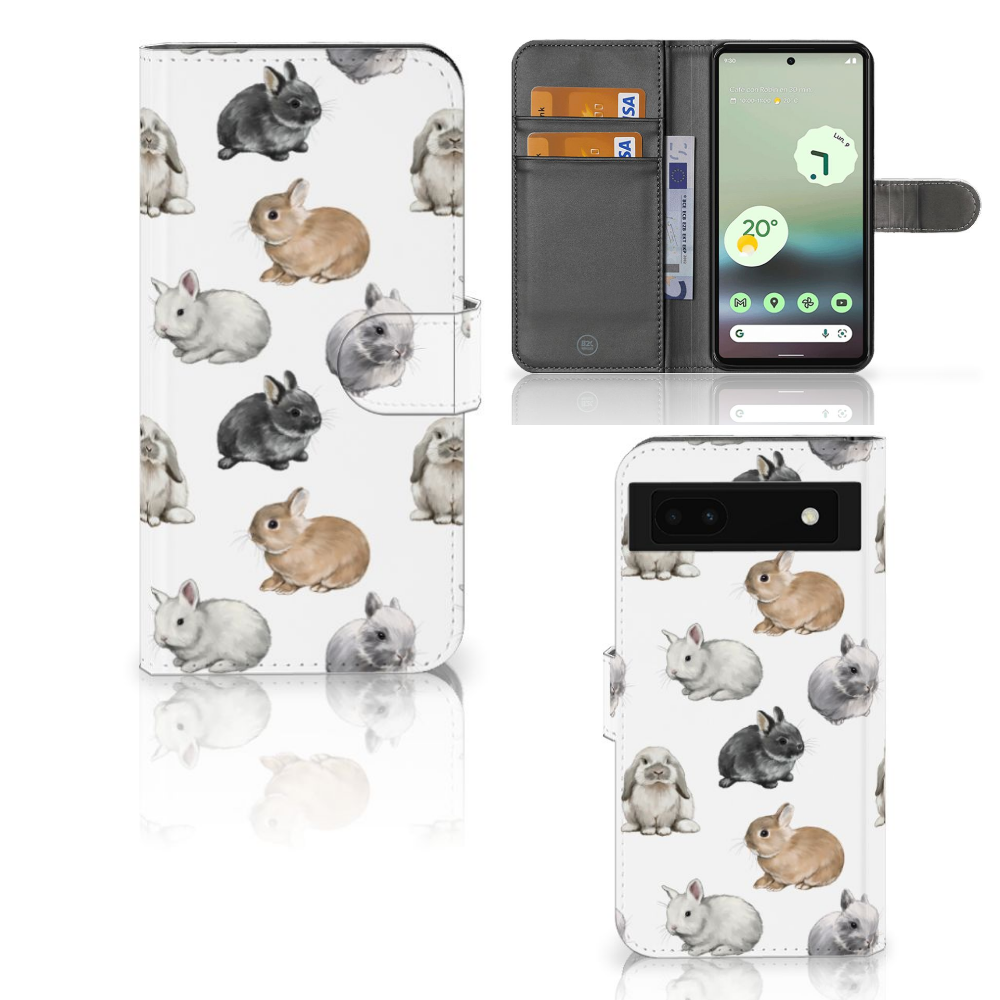 Telefoonhoesje met Pasjes voor Google Pixel 6A Konijntjes, schattige konijnenprint voor optimale bescherming en stijl 🐰.