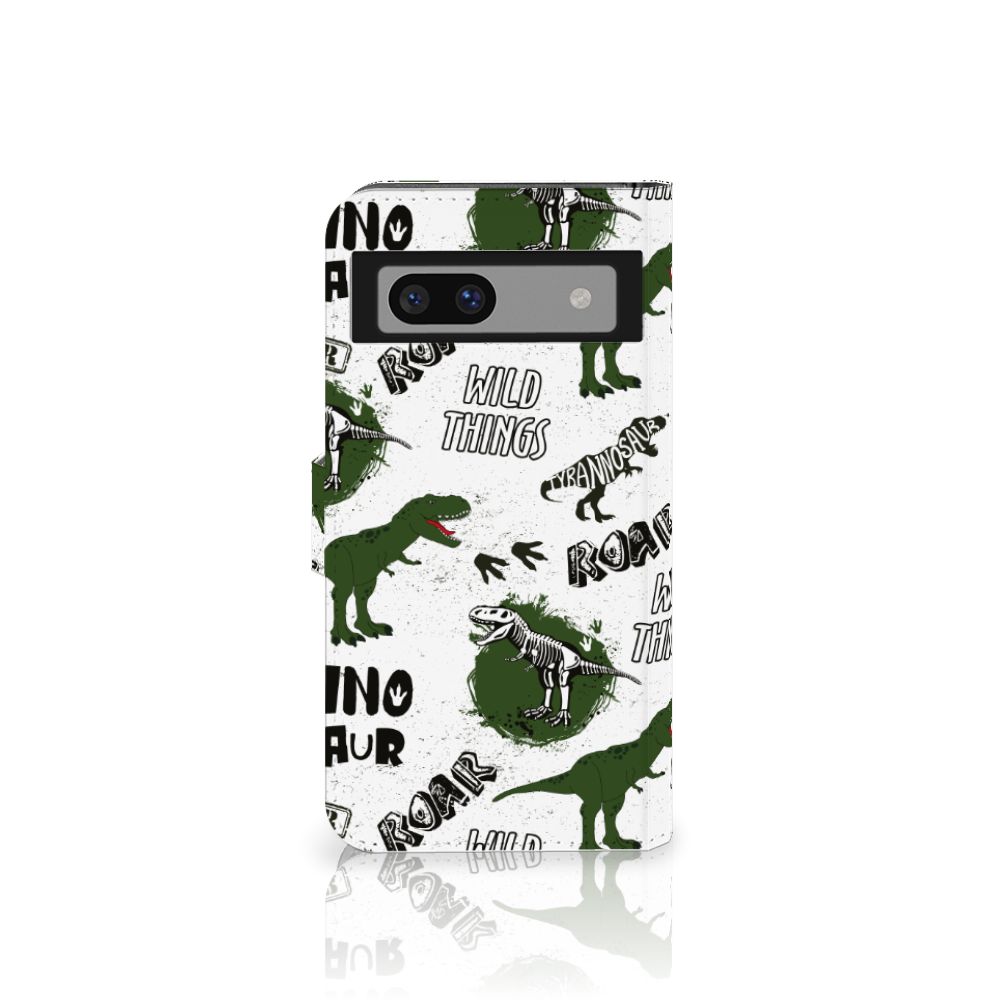 Google Pixel 7A Telefoonhoesje met Pasjes Dinosaurus design voorkant