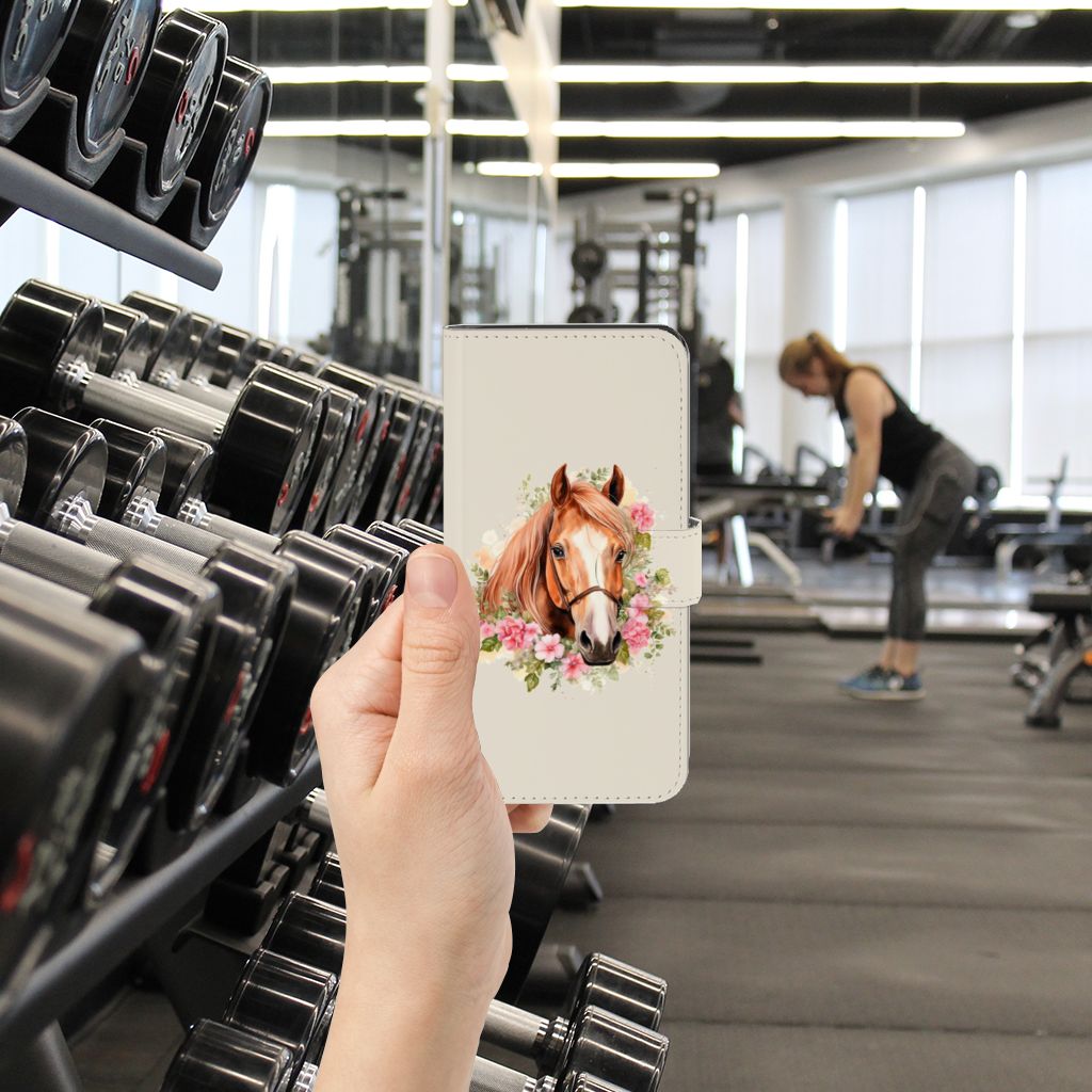 Telefoonhoesje met Pasjes voor Google Pixel 7A Paard hand in sportschool