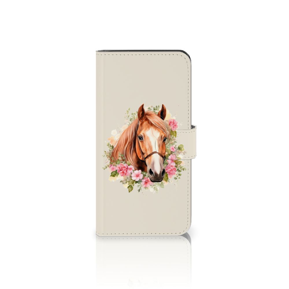 Telefoonhoesje met Pasjes voor Google Pixel 7A Paard paardenbloemen voorkant