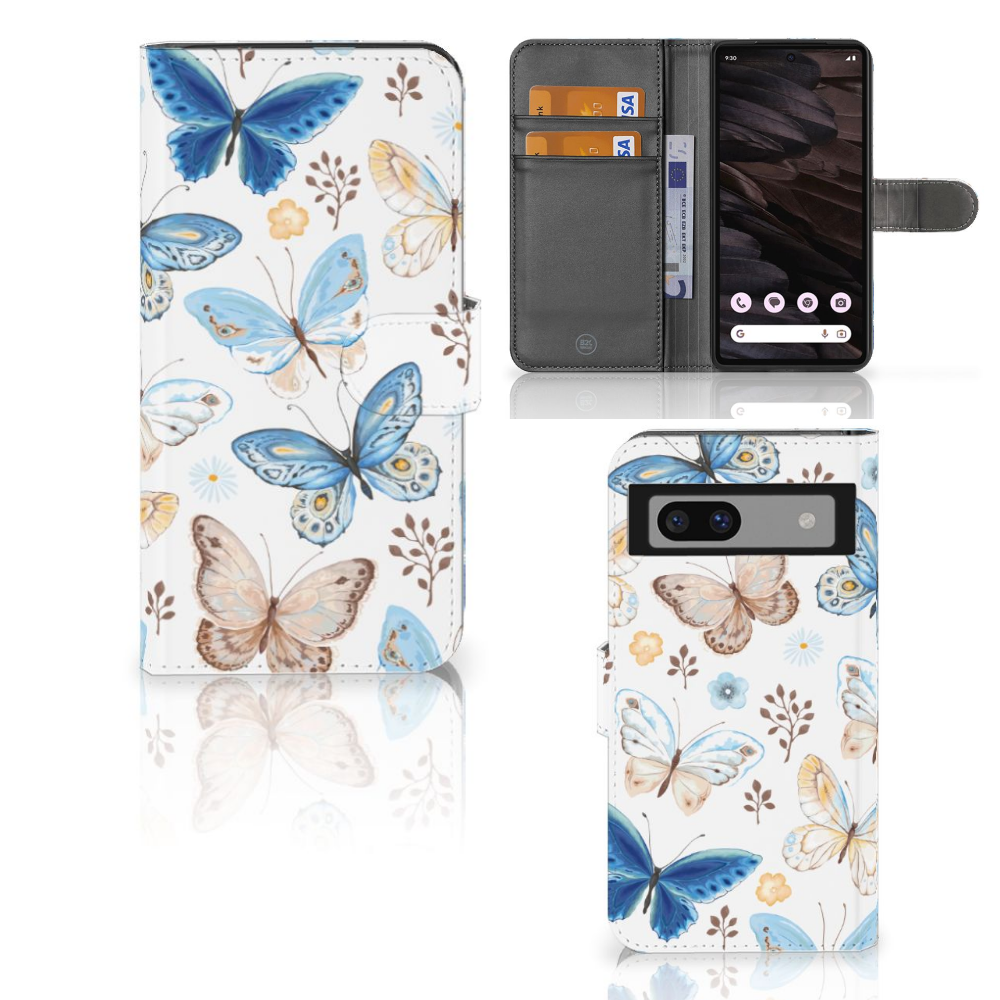 Google Pixel 7A Telefoonhoesje met Pasjes Vlinder design aanzicht